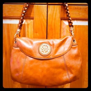 ANTONIO MELANI Tan Leather Shoulder Bag with Braided Strap